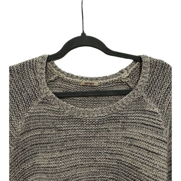 Moussy Gray White Knit Scoop Neck Dolman Long Sleeve Pullover Sweater One Size - Picture 5 of 11